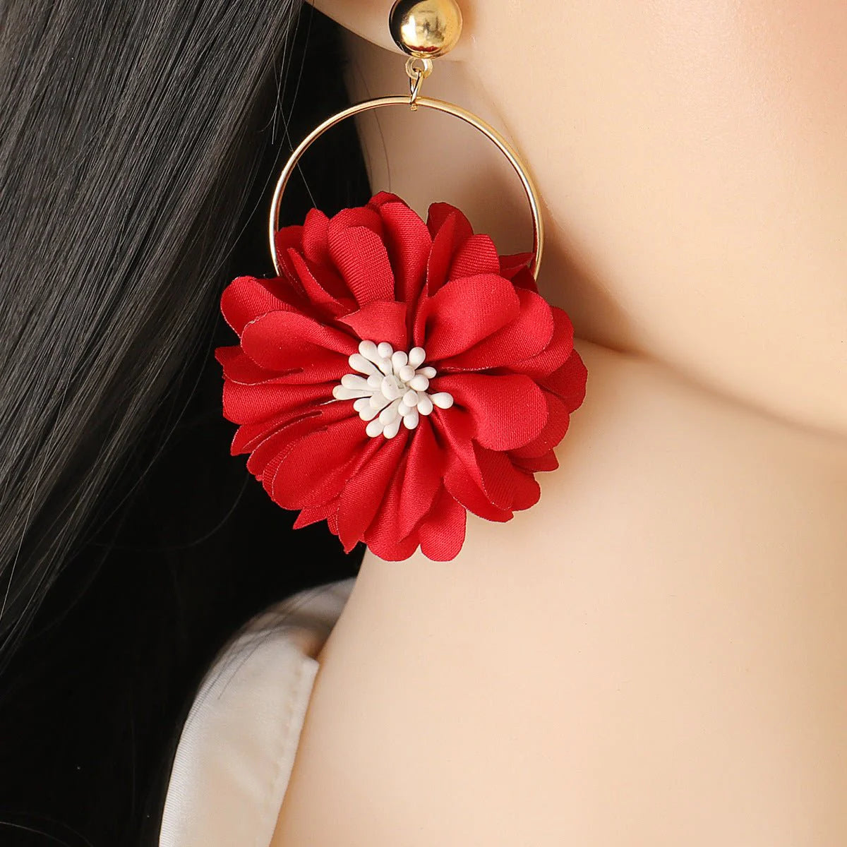 Multi-layer Chiffon Lace Flower Ear Ring