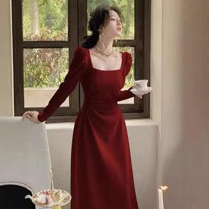 Red Long sleeve Dress Women's Formal Gown Red Skirt Maxi
