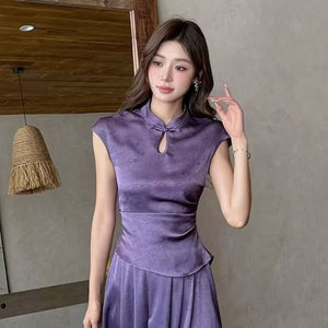 Chinese-style Purple Top And Skirt Two-piece Set