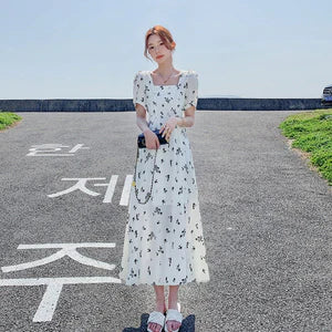 Pastoral-style White Floral-print Dress For Women Summer Season
