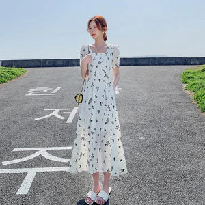 Pastoral-style White Floral-print Dress For Women Summer Season